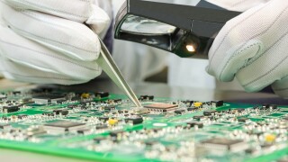 Quality control of electronic components on PCB in laboratory high-tech factory