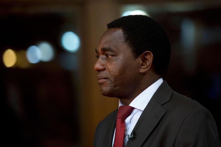 Presidential candidate for the United Party for National Development (UPND) Hakainde Hichilema is pictured during a break from a live television debate in Lusaka, January 15, 2015. Zambians go to the polls on January 20, 2015 following the death of Presid