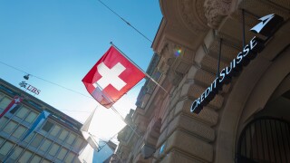Company headquarters of Switzerland's two largest banks UBS (background) and Credit Suisse at Zurich, Switzerland, Paradeplatz.