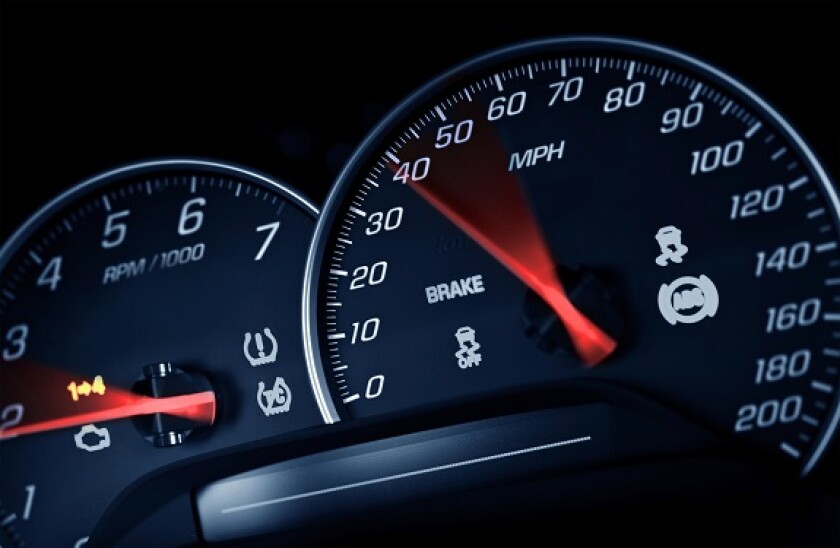 Sporty Speedometer. Sports Car Instruments Dash/Panel Closeup. RPM and Speed Metering. Transportation Photo Collection.