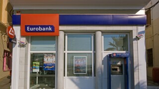 Greece greek island of Naxos Bank in town Eurobank Euro Bank
