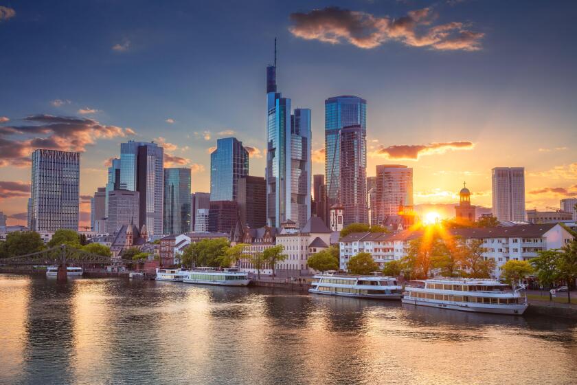 Frankfurt am Main, Germany. Cityscape image of Frankfurt am Main skyline at beautiful sunset.