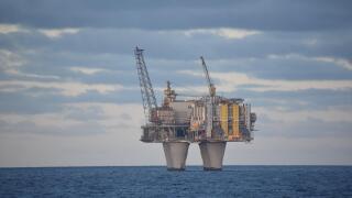 Deep sea oil rig in the North Sea between Norway and Scotland. July, 2018