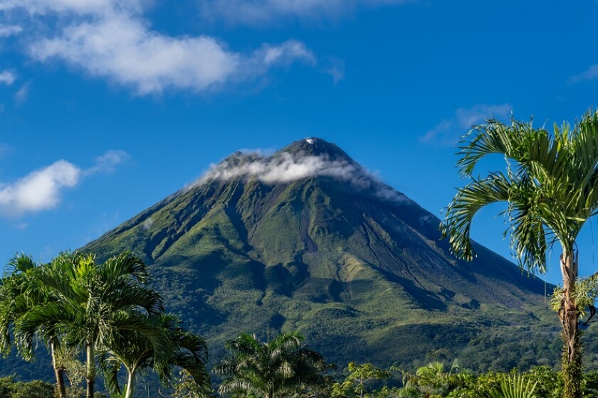 Costa Rica. The Arenal Volcano (Spanish: Volcan Arenal) in north-western Costa Rica in the province of Alajuela. It is an active andesitic stratovolcano.