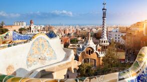 Barcelona skyline from Park Guell. Image shot 04/2019. Exact date unknown.