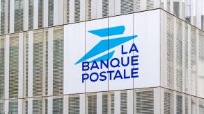 Sign and logo on the headquarters building of the Banque Postale. La Banque Postale is a French public bank, subsidiary of the La Poste group