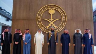 Saudi Crown Prince Mohammed bin Salman bin Abdulaziz Al Saud (also known as MBS, 5th from L) heads a meeting of the KingdomaA?A?s sovereign wealth fund known as Public Investment Fund (PIF), in Riyadh, Saudi Arabia, on January 24, 2021. Photo by Balkis Pr