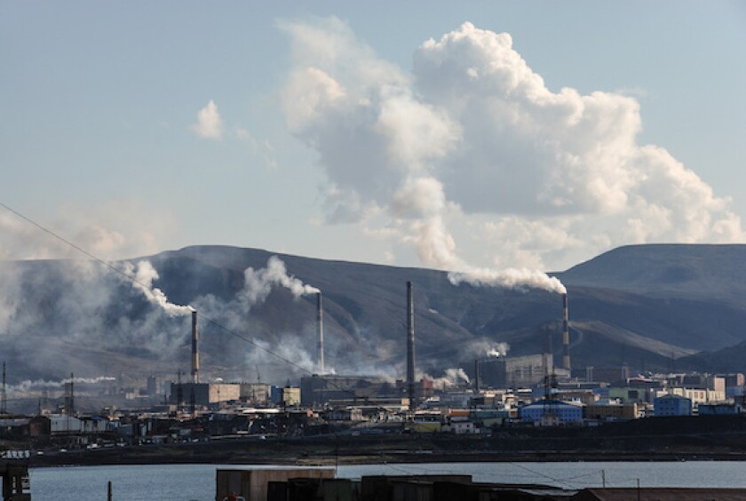 Mining and Metallurgical Plant Norilsk Nickel aka Nornickel. A large amount of harmful emissions into the atmosphere greatly degrade the environment, 575, CEE, Russia