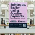 A large sized clever advertisement for Klarna Bank, Swedish fintech company that provides online financial services. Inside the Danbury Fair Mall.