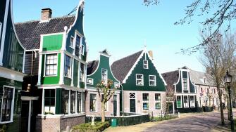 Traditional Dutch wooden houses at the village of Zaanse Schans, Zaandam / Zaandijk, Netherlands
