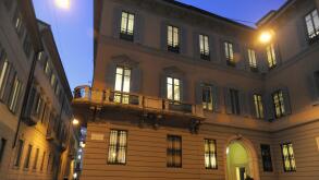 Milan (Italy), headquarters of the investment bank Mediobanca in  Filodrammatici street and Cuccia square