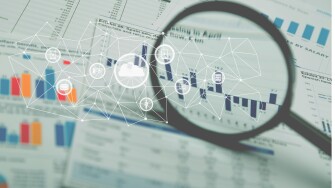 Magnifying glass and business growth graph ,business