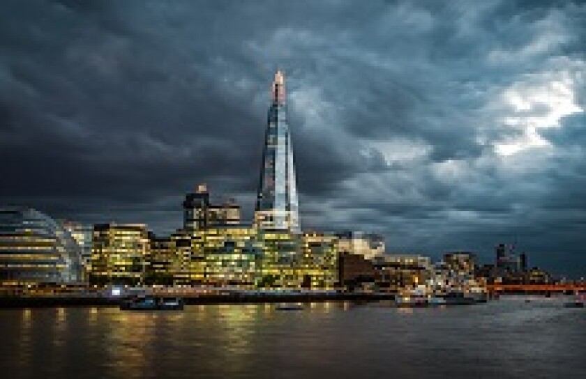 London dark cloudy skyline Shard from Adobe 230x150