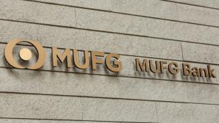 A new signboard of MUFG Bank on display outside its branch on April 2, 2018, Tokyo, Japan. Mitsubishi UFJ Financial Group Inc. changed the name of Bank of Tokyo-Mitsubishi UFJ to MUFG Bank after 11 years of merger and complaints from customers saying that