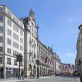Piccadilly, London, UK. View east towards Piccadilly Circus from junction with Swallow Street (left)