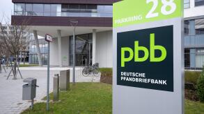 Garching, Germany. 07th Mar, 2024. The logo of Deutsche Pfandbriefbank (pbb) can be seen at the company headquarters. Following a sharp fall in profits due to the crisis on the real estate markets, Deutsche Pfandbriefbank (pbb) surprisingly does not pay i