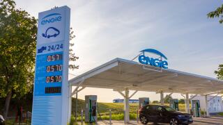 France, Engie motorway service station for electric car charging.