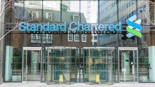 Exterior of Headquarters of the Standard Chartered Bank on Basinghall Avenue in London, England, UK