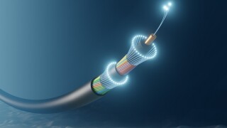 Submarine underwater communication fibre optic cable on deep sea