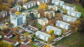 Aerial view, renovations VONOVIA skyscraper and settlement Narcissus Road, social housing, rental housing, Bochum, Ruhr aeria,