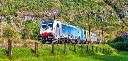 Freight train is climbing up the Gotthard pass