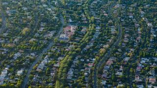Aerial view of neighborhoods in cityscape