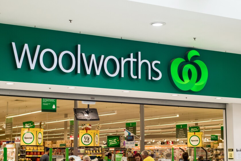 Sydney, Australia 2020-11-19 Sign board of Woolworths supermarket. Woolworths is an Australian supermarket, retail and consumer services chain.