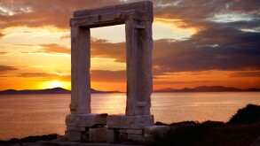 Doorway of the ruins of the Temple of Apollo. Naxos, Greek Cyclades Islands.