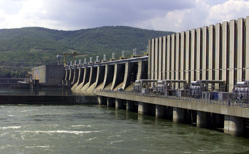 GENERAL VIEW OF IRON GATES DAM ON DANUBE.