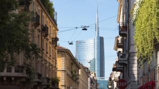 The view from Via Solferino in Milano. In the background the Unicredit Tower. Italy