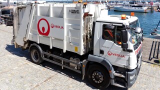 ROSTOCK, GERMANY - JUNE 15, 2020: Veolia dustcart. Veolia is a F