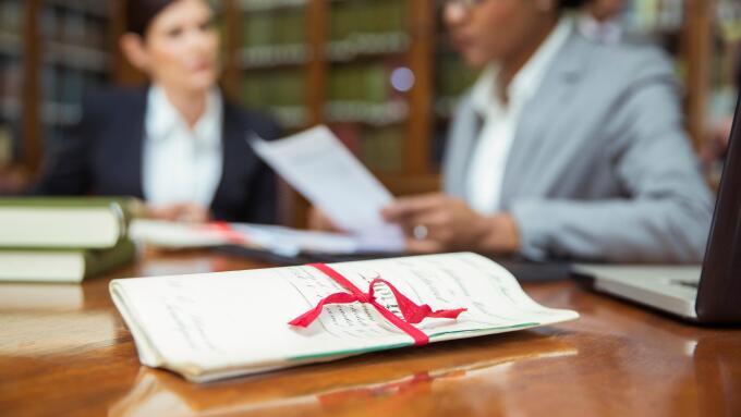 Lawyers talking in chambers