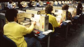Hagen. Main post office. Mainly woman's jobs in letter distribution, 1988