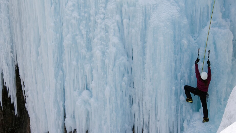 Ice climbing at Ice Park, Box Canyon, climbing capital of America, Ouray, Colorado, USA, North America