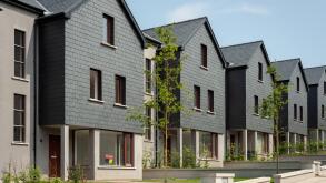 Housing construction Ireland. New development terraced houses in Kinsale, County Cork, Ireland.
