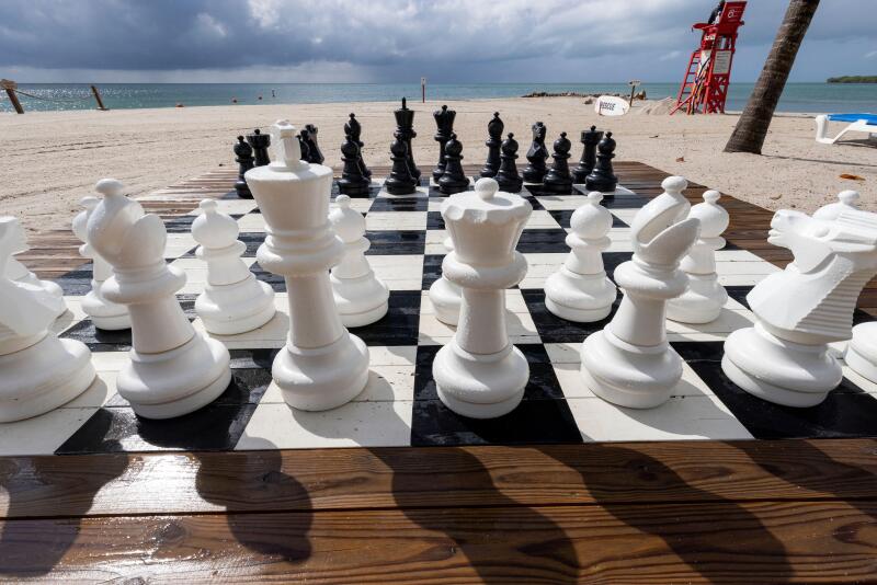 Giant outdoor chess set on Harvest Caye - private island owned by Norwegian Cruise Line in Belize