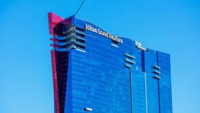 Hilton Grand Vacations Elara hotel facade on the Las Vegas Strip in Paradise - Las Vegas, Nevada, USA - December, 2019