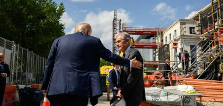 President Donald J. Trump tours the Federal Reserve headquarters with Fed Chair Jerome Powell in Washington, D.C. on July 24, 2025, to inspect renovation progress and discuss monetary policy. Image courtesy of the White House.
