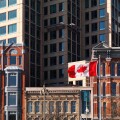 Flying in the wind flag of Canada. Downtown Ottawa, Ontario, Canada.
