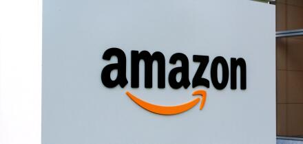 Amazon sign near the entrance to Silicon Valley campus of an American multinational technology company, based in Seattle, Washington