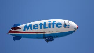 September 22, 2016: The MetLife blimp at the opening round of the 2016 PGA Tour Championship at East Lake Golf Club in Atlanta, Georgia. ( Photo by Michael Wade/Icon Sportswire) (Icon Sportswire via AP Images)