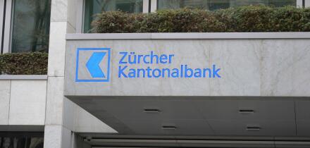 Zurich, Switzerland - 12 12 2020: Zurich Cantonal Bank logo on the facade of a building in Bahnhofstrasse, most expensive and famous Zurich street.