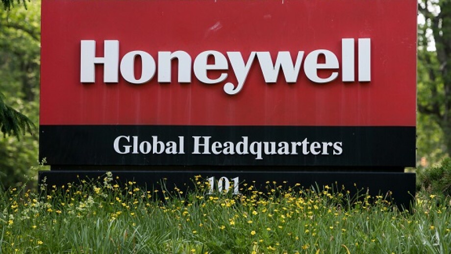 A logo sign outside of the headquarters of Honeywell International, Inc., in Morris Township, New Jersey.