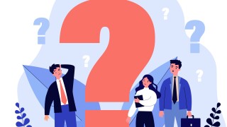 Confused businesspeople asking questions