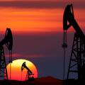 Oil pumps silhouette at colorful sunset