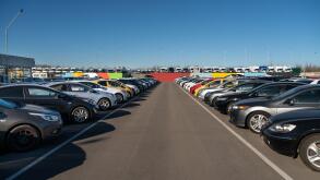 Cars in a rows. Used car sales