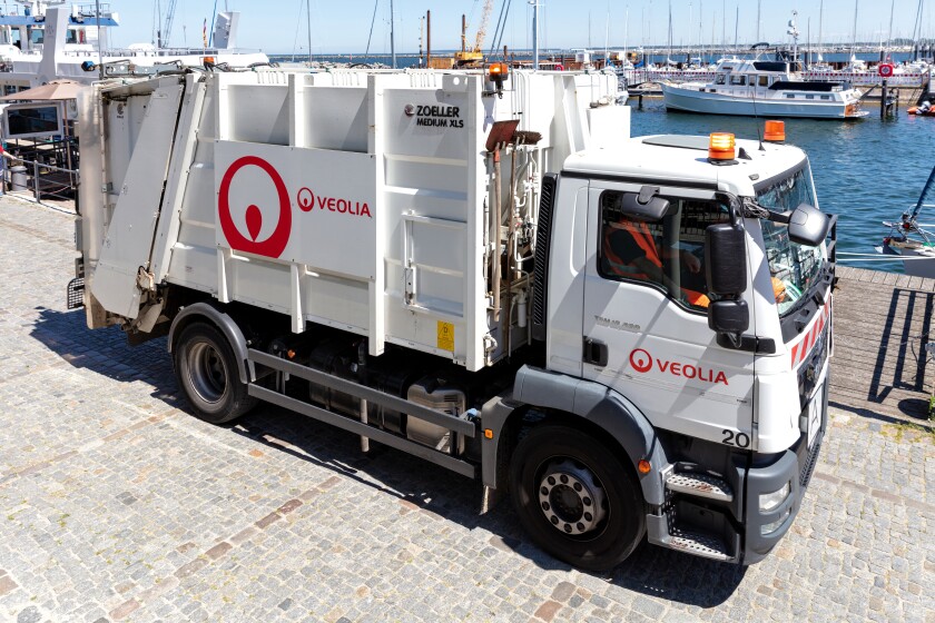 ROSTOCK, GERMANY - JUNE 15, 2020: Veolia dustcart. Veolia is a F