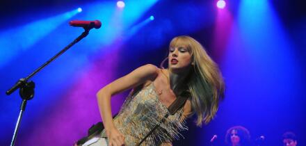 Singer Taylor Swift during her show at the HSBC Arena in Rio de Janeiro, Brazil