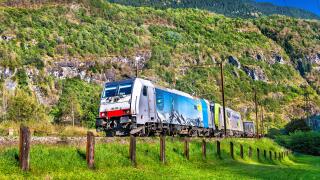 Freight train is climbing up the Gotthard pass