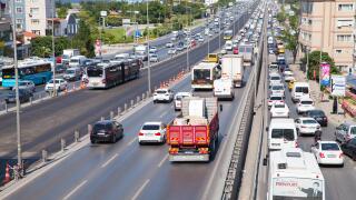 Istanbul, Turkey - June 27, 2016: Traffic flowing at E5 highway, Avcilar district of Istanbul